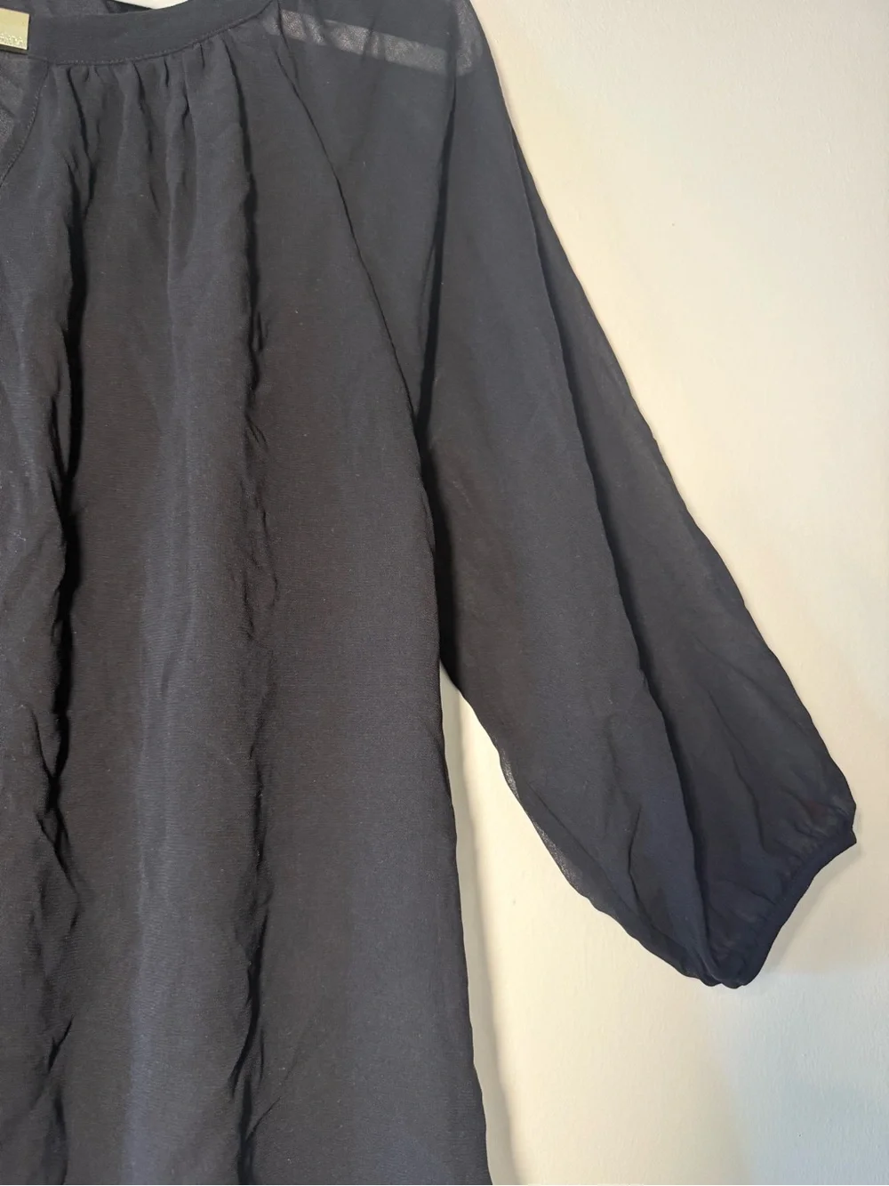 Calvin Klein Black Sheer Gathered Neck Blouse